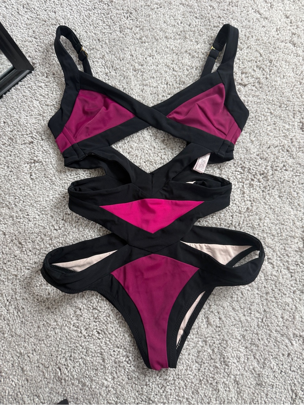 Agent Provocateur Black and Magenta Cutout One-Piece Swimsuit